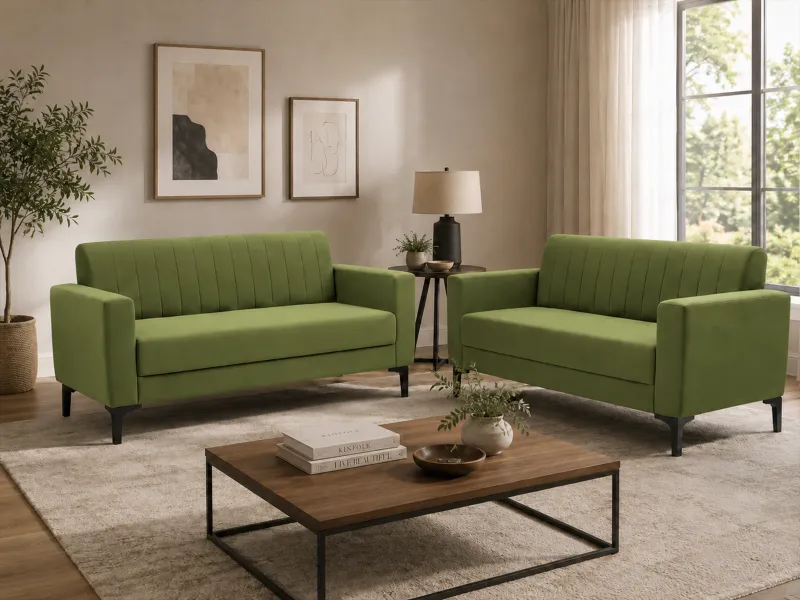 Tulip Upholstered Sofa Set In Olive Color